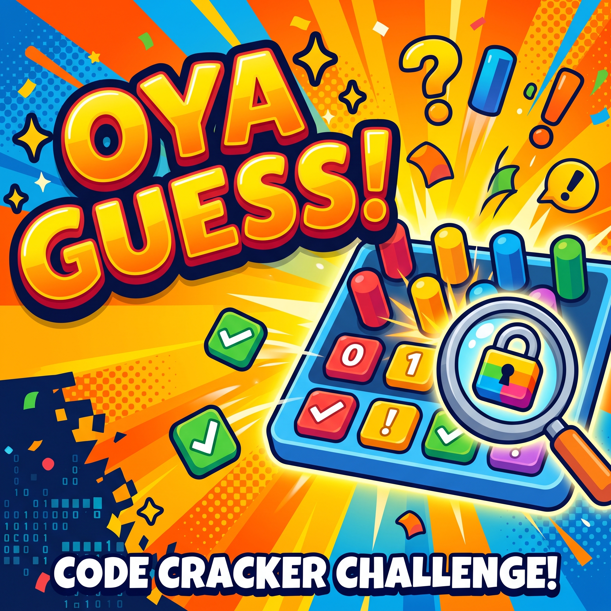 Oya Guess! Colourful code cracker challenge artwork